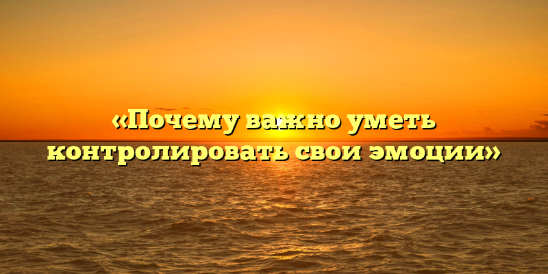 «Почему важно уметь контролировать свои эмоции»
