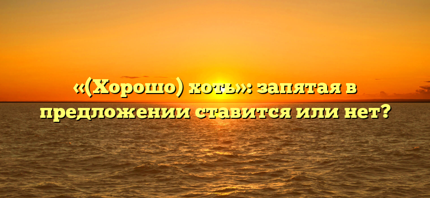 «(Хорошо) хоть»: запятая в предложении ставится или нет?