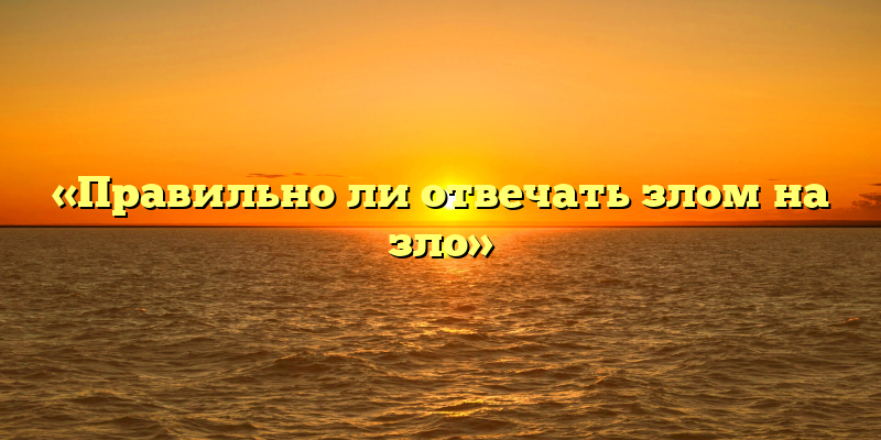 «Правильно ли отвечать злом на зло»