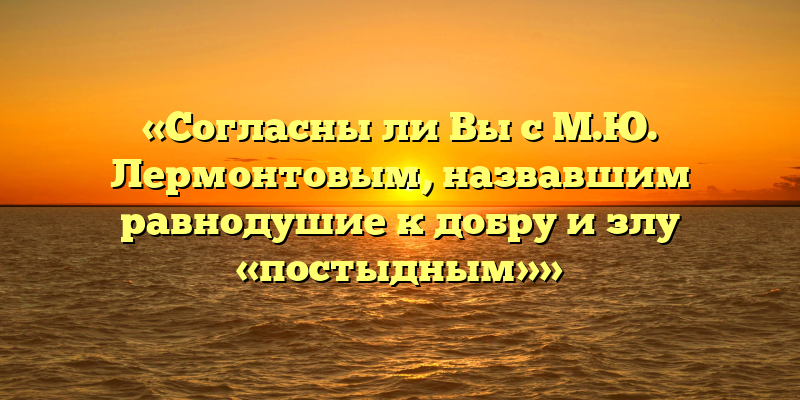 «Согласны ли Вы с М.Ю. Лермонтовым, назвавшим равнодушие к добру и злу «постыдным»»