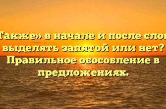 «Также» в начале и после слова выделять запятой или нет? Правильное обособление в предложениях.